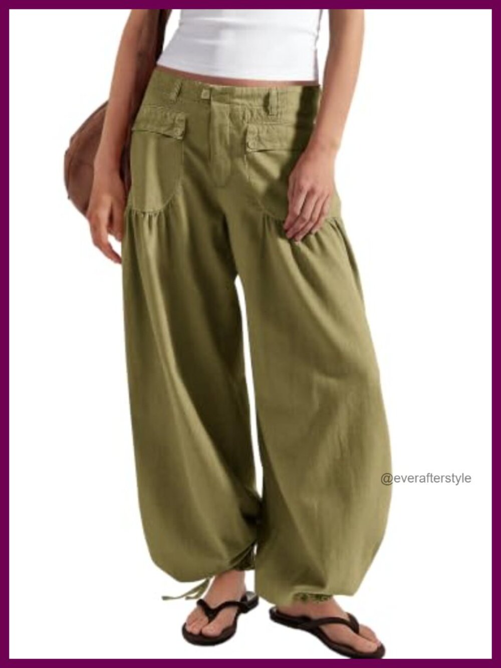 High Waisted Wide Leg Balloon Harem Pants Loose Fit Drawstring Hem